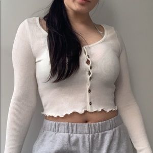 white knit button up top
